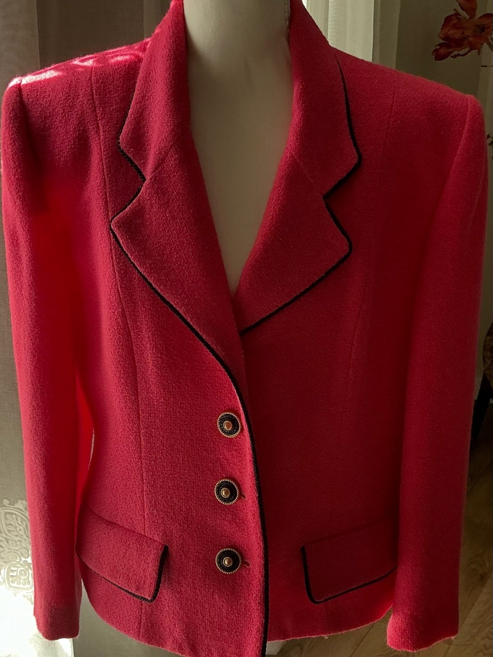 Herbert Grossman Women’s Red Blazer Jacket with Black Piping Size 12 100% wool